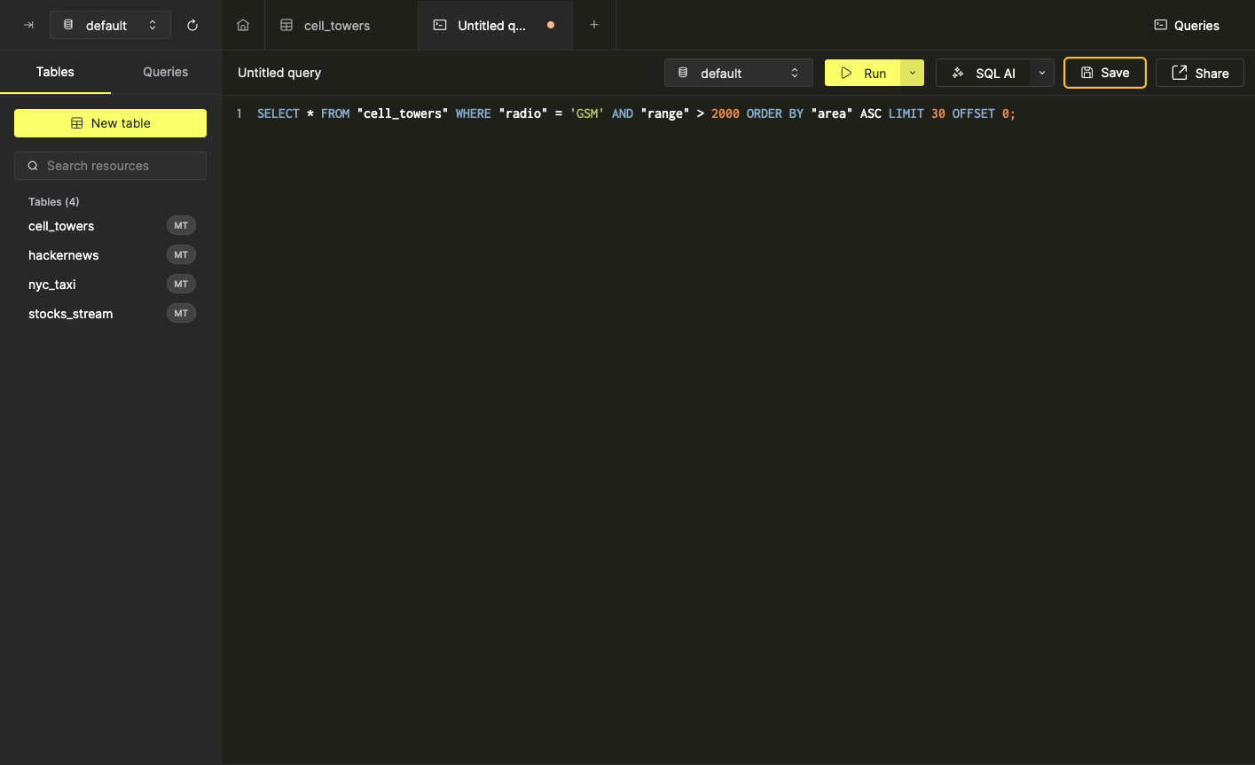 Создать запрос из сор�тировок и фильтров